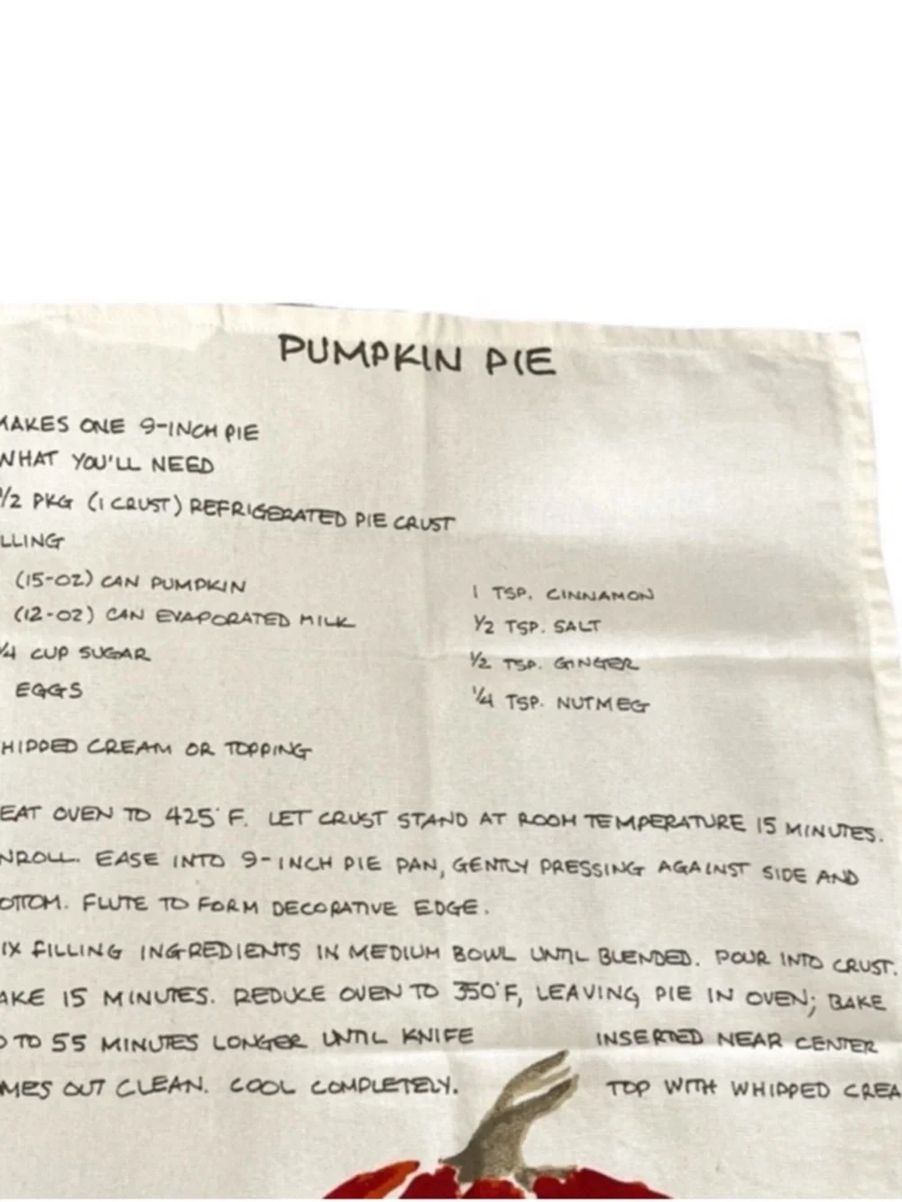Threshold Kitchen Pumpkin Pie Towel 100% Cotton Cream Orange Red Green